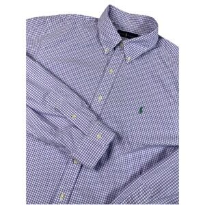 Ralph Lauren Mens Purple Gingham Button Down‎ Shirt Long Sleeve Cotton XL Work